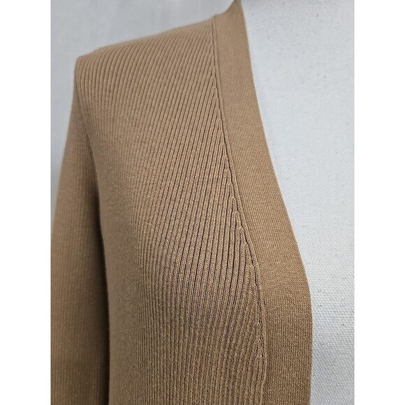 Lauren Ralph Lauren Ribbed Long Cardigan Pockets Beige Brown Stretch Women’s M - Picture 3 of 10